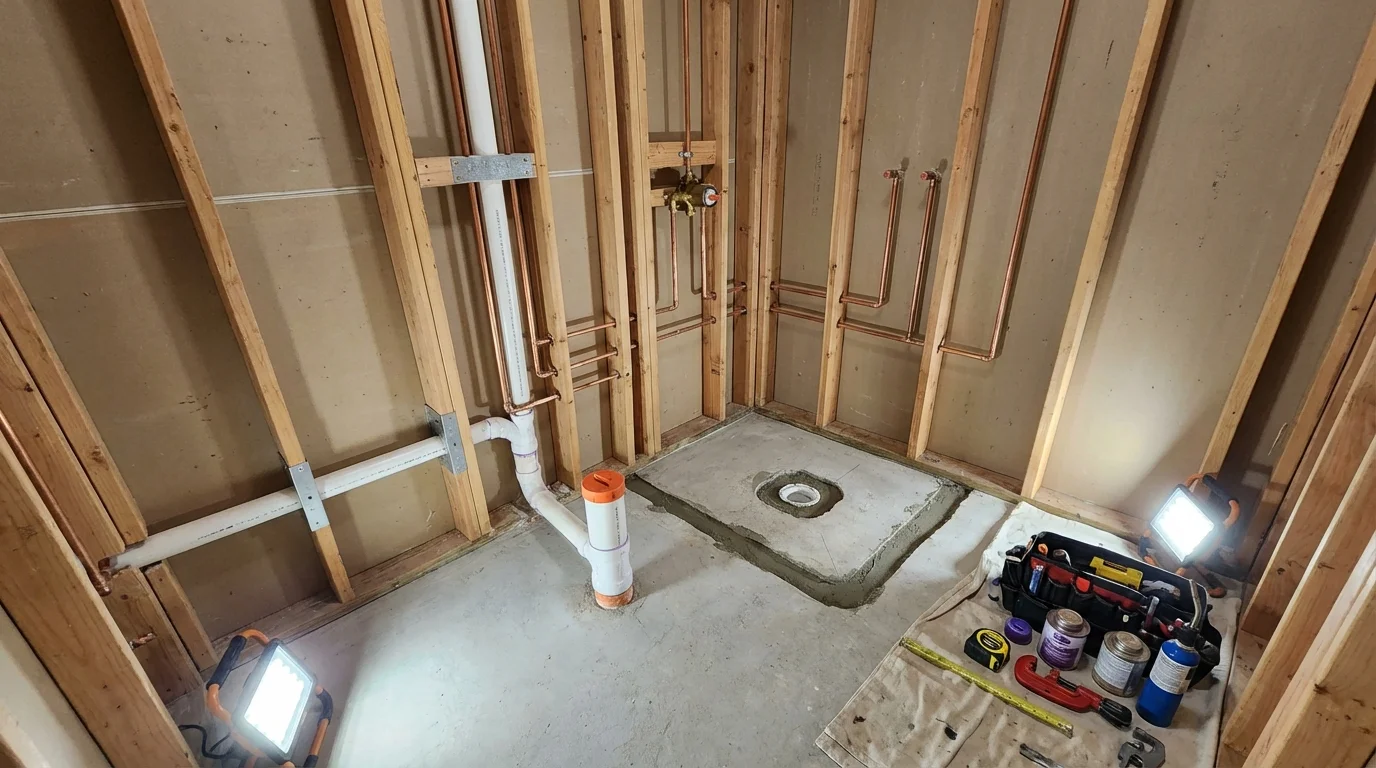 Bathroom rough-in plumbing during remodel by Johns Plumbing LLC in Crested Butte