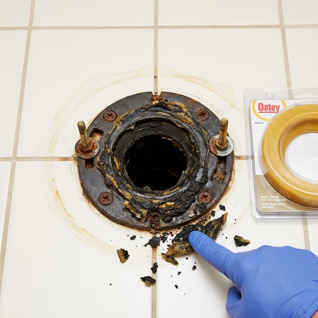 Failed wax ring showing water seepage at the base of a toilet in a Crested Butte, CO home